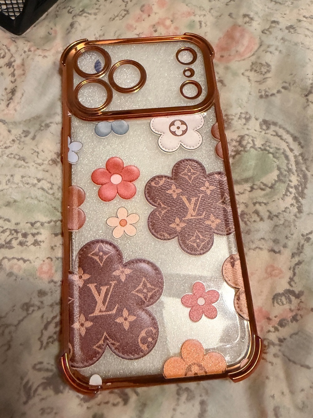 Designer-Inspired Floral Clear Phone Case - Orange Trim